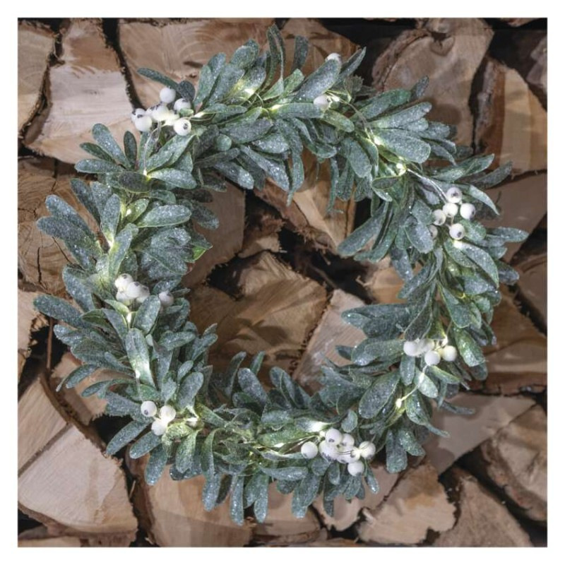 LED dekorácia - veniec z imela, 3x AA, teplá biela, časovač 4