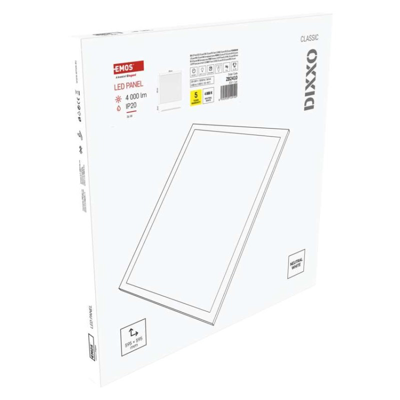 LED panel DIXXO backlit 60×60, štvorcový vstavaný biely, 36W neutrálna b. 10