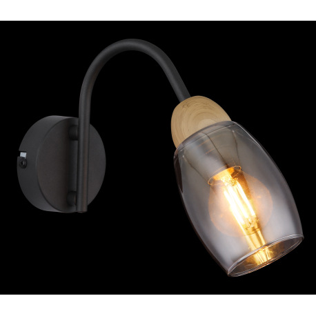 Nástenné svietidlo kov čierny matný, sklo dymové, kov imitácia dreva, smer svetla: nadol, ŠxV: 80x17 11