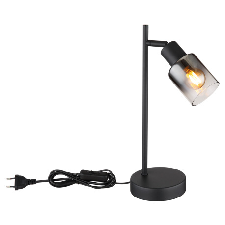 Stolová lampa, kov čierny matný, dymové sklo s prechodom do priehľadného skla, kábel PVC čierny, kol 12