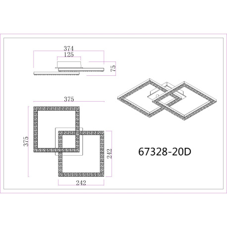 Stropné svietidlo, plastové čierne matné, číre plastové krištále, polohovateľné, DxŠxV: 526x374x75mm 11