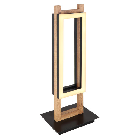 Stolová lampa, kov čierny, MDF tmavohnedý, plast biely, prepínač, DxŠxV:200x150x500mm, dĺžka kábla 1