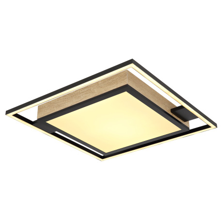 Stropné svietidlo kov čierny matný, MDF imitácia dreva, akryl biely, stmievateľné, niekoľko úrovní p 13