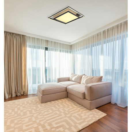 Stropné svietidlo kov čierny matný, MDF imitácia dreva, akryl biely, stmievateľné, niekoľko úrovní p 1