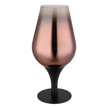 Stolové svietidlo, kov čierny, sklo medenej farby, priehľadné, textilný kábel čierny, kolískový vypí 8