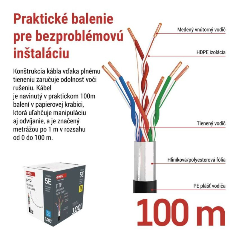Datový kábel FTP 5E, outdoor, 100m 1