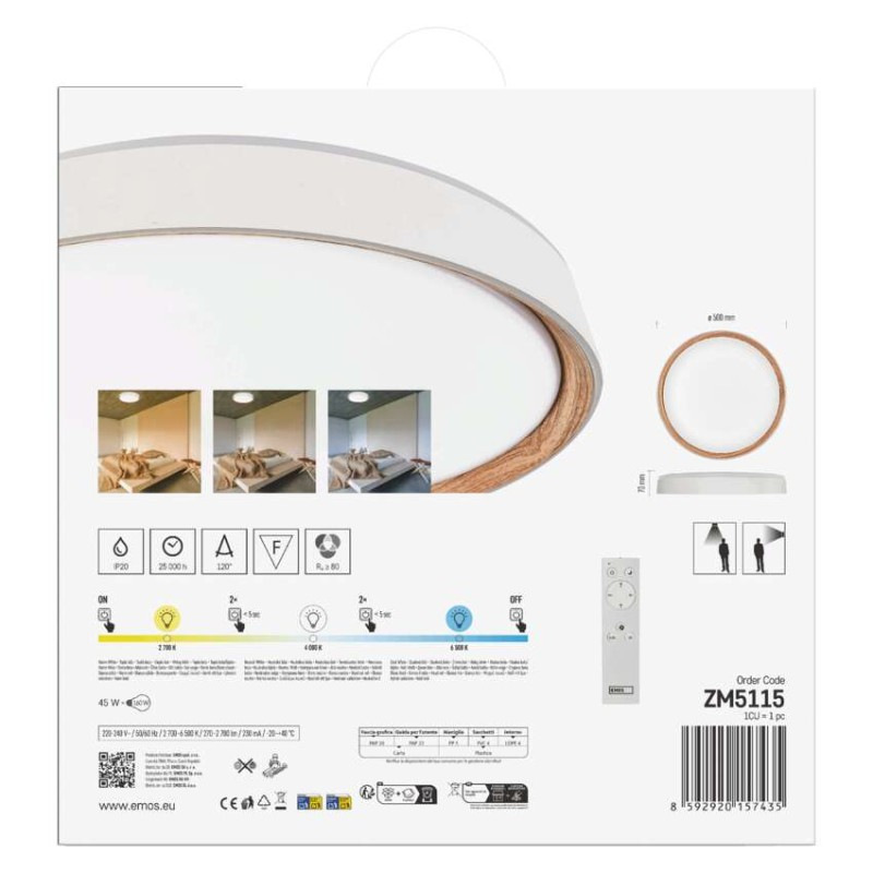 LED nástenné svietidlo ILVI, kruhové 45 W, stmievateľné so zmenou CCT, biela + drevo 12