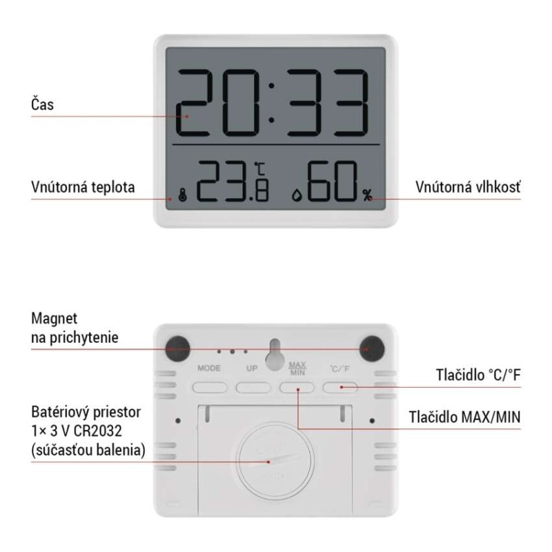 Digitálny teplomer s vlhkomerom E6210