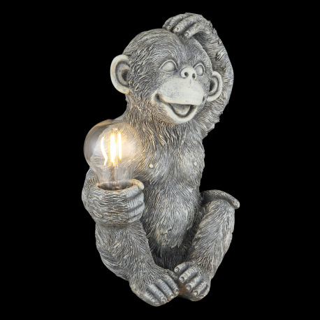 Solárne svietidlo, plast sivý matný, plast číry, vypínač, batéria AAA 300mAh 1,2V, IP44, opica, DxŠx 10