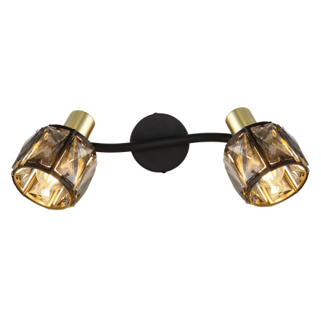 Nástenné svietidlo, kov čierny, kov zlatý, sklenené krištále dymové, DxŠxV:280x220x180mm, bez žiarov 6