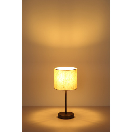 Stolová lampa, kov, čierna a chrómová matná, ľanová krémová, PVC kábel, kolískový vypínač na kábli, 7