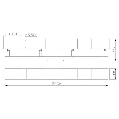 Stropné svietidlo, kov grafit/čierny/vzhľad dreva, DxŠxV:560x60x120mm, bez žiaroviek 4x GU10, max. 3 19