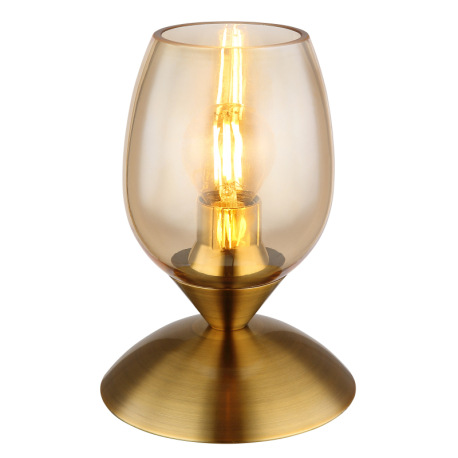 Stolové svietidlo, kov mosadz, sklo jantárové, kábel PVC čierny, dotykové zapínanie/vypínanie, ø: 12