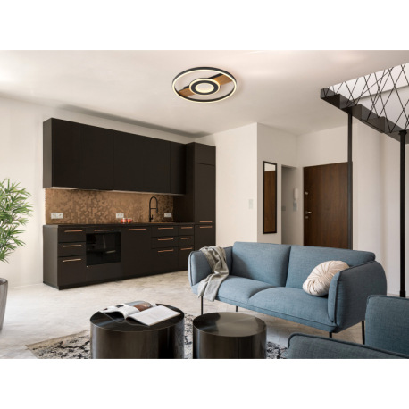 Stropné svietidlo, kov vzhľad dreva, kov čierny, hliník čierny matný, akryl biely, akrylové krištále 1