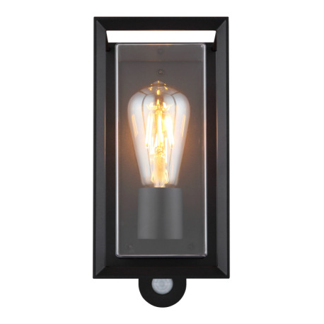 Vonkajšie svietidlo, matný čierny hliník, číry plast, senzor súčasťou balenia, IP44, ŠxV: 130x280mm, 5