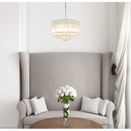 Závesné svietidlo, chróm, strieborný hodváb, priehľadné sklenené kryštály, výškovo nastaviteľné 75-1 2