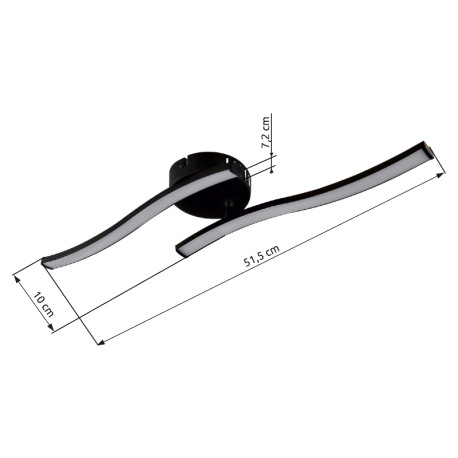 Stropné svietidlo, plast čierny, plast biely, výkyvné rameno, DxŠxV: 515x100x72mm, rozmery ramien: 3 6