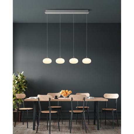 Závesné svietidlo, kov nikel matný, sklo biele, priehľadný kábel, DxŠxV: 1100x200x1500mm, výškovo na 10