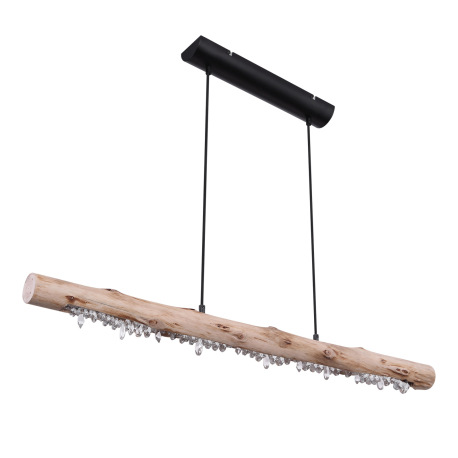 Závesné svietidlo kov čierny matný, drevo prírodej farby, akrylové kryštály číre, textilný kábel čie 13