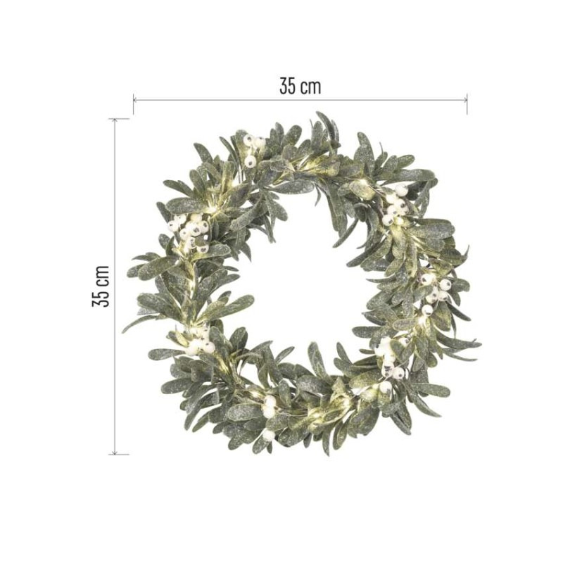 LED dekorácia - veniec z imela, 3x AA, teplá biela, časovač 3