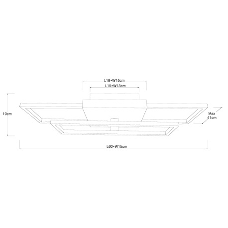 Stropné svietidlo, kov čierny, MDF vzhľad dreva, plast opál, otočné, DxŠxV:600x410x100mm, vrátane LE 10