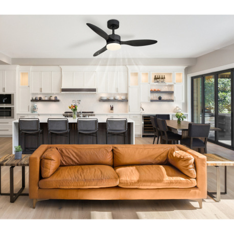 Stropný ventilátor, kov čierny, plast biely/čierny, stmievateľný, niekoľko úrovní pomocou nástenného 12