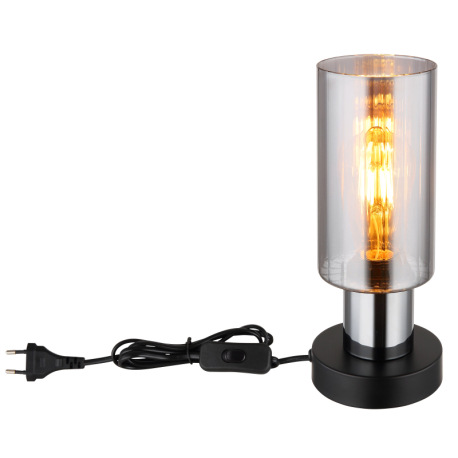 Stolové svietidlo, kov čierny, sklo dymovej farby, kábel PVC čierny, kolískový vypínač na kábli, ø: 3