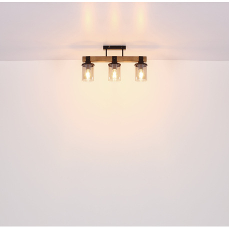 Nástenné svietidlo kov čierny matný, drevo tmavohnedé, sklo dymové, ŠxV: 100x225mm, H: 170mm, bez ži 12