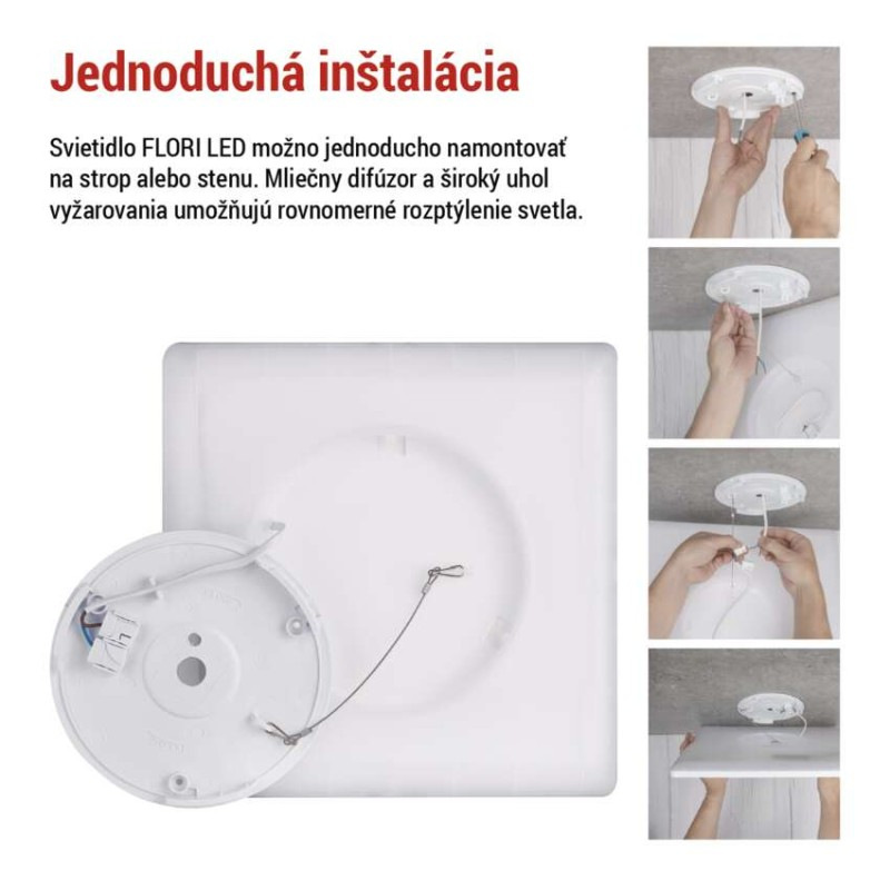 LED prisadené svietidlo FLORI štvorcový, biele, 18W, neutrálna biela 4