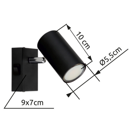 Nástenné svietidlo, kov čierny, chrómový, s vypínačom, ŠxV:70x100mm, H: 120mm, bez žiarovky 1x GU10, 16