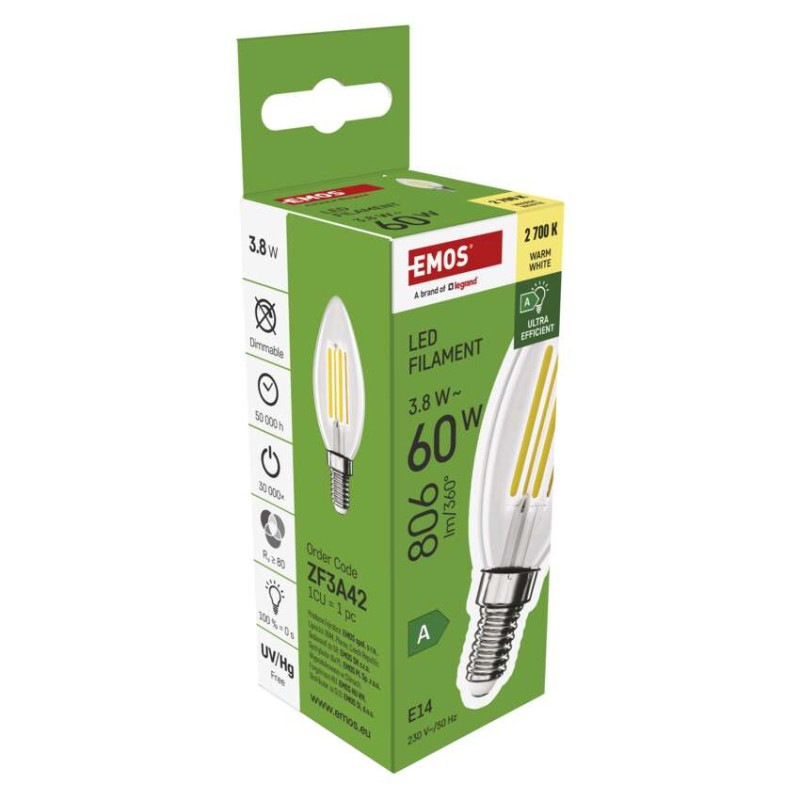 LED žiarovka Filament sviečka A CLASS/ E14 / 3,8 W (60 W) / 806 lm / Teplá biela 10