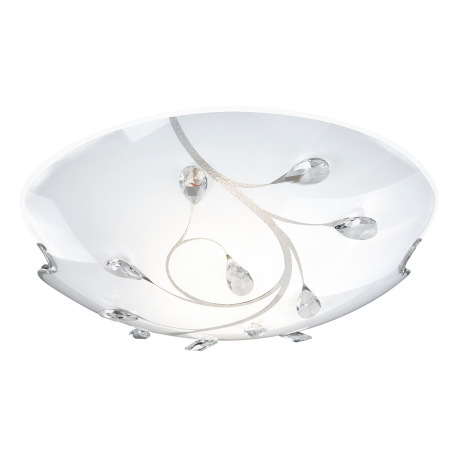 Stropné svietidlo, nikel matný, sklo biele, K5 kryštály priehľadné, Ø 400, V: 110, bez žiaroviek 3xE