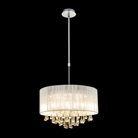 Závesné svietidlo, chróm, strieborný hodváb, priehľadné sklenené kryštály, výškovo nastaviteľné 75-1 1