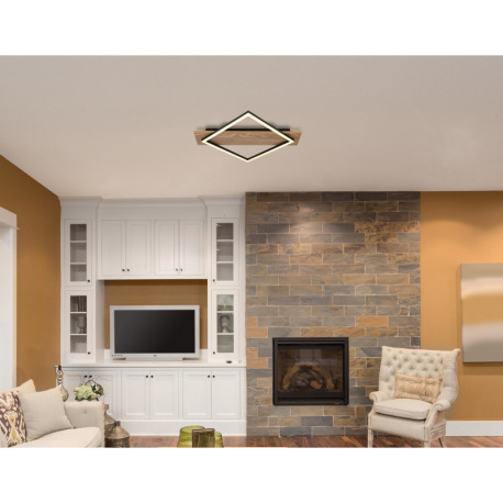 Stropné svietidlo, matný čierny kov, MDF s imitáciou tmavého dreva, plast čierny, plast biely, DxŠxV 8