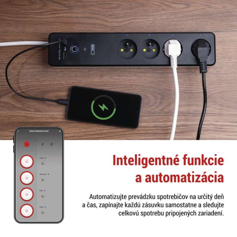 GoSmart predlžovací kábel 2 m / 4 zásuvky / s vyp. / s USB / biely-čierny / PVC / 1,5 mm2 6