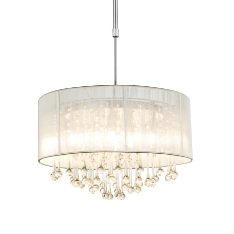 Závesné svietidlo, chróm, strieborný hodváb, priehľadné sklenené kryštály, výškovo nastaviteľné 75-1 9