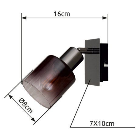Nástenné svietidlo, kov čierny chróm, sklo medenej farby a priehľadné, kolískový spínač na výrobku, 20