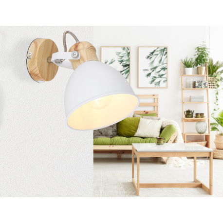 Nástenné svietidlo, kov biely, kov imitácia dreva, vypínač, ŠxV:150x185, H: 180, bez žiarovky 1xE27, 6