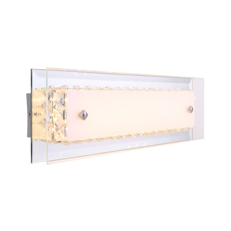 Nástenné svietidlo, kov strieborný, chróm, sklo opál, K9 krištále priehľadné, zrkadlo, ŠxV:400x120,