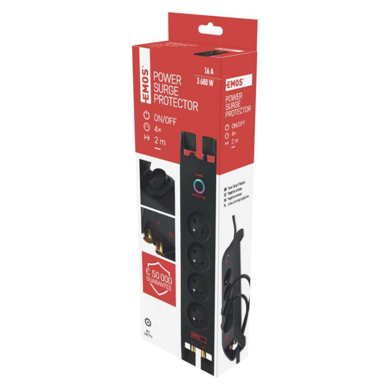 Prepäťová ochrana 1800J – 4 zásuvky, 2m, čierna 4