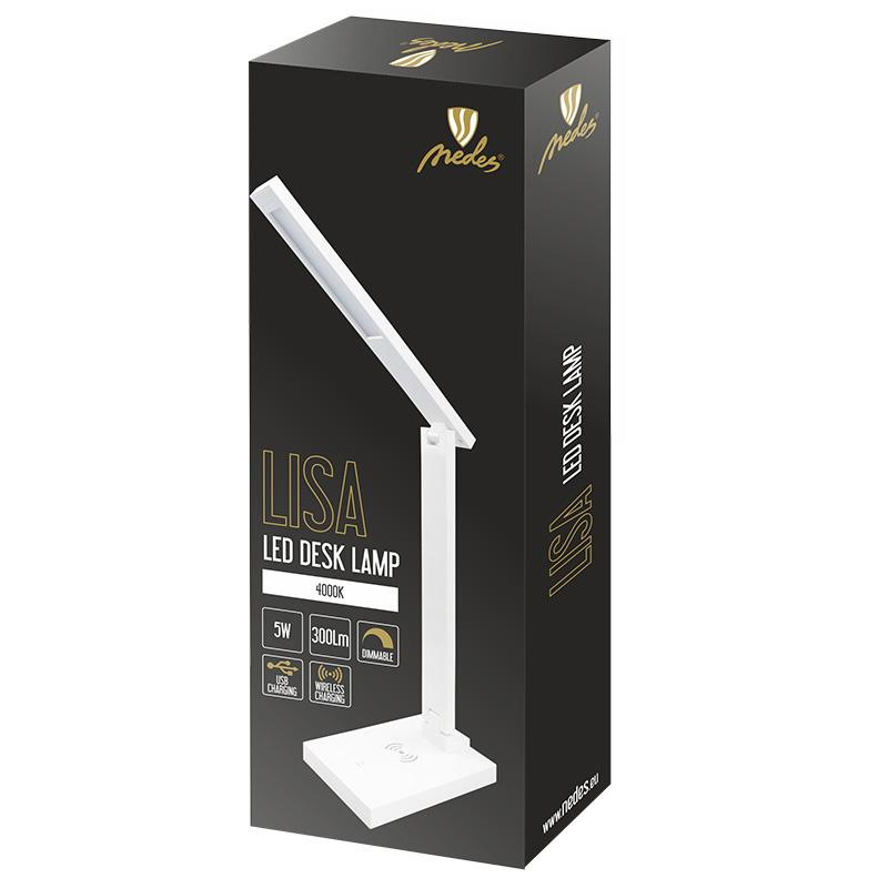 LED stolná lampa LISA 5W stmievateľná s bezdrôtovou nabíjačkou a USB - DL1202/W 3