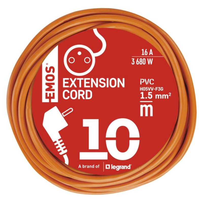Predlžovací kábel 10 m / 1 zásuvka / oranžový / PVC / 250 V / 1,5 mm2 2