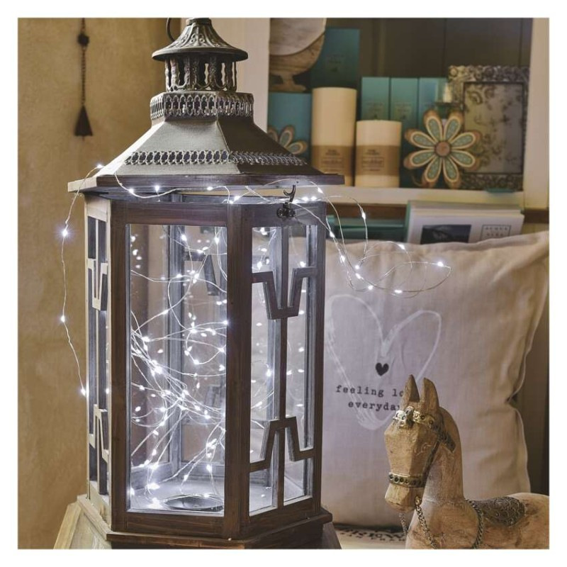 LED vianočná nano reťaz strieborná, 10 m, vonkajšia aj vnútorná, studená biela, časovač 3