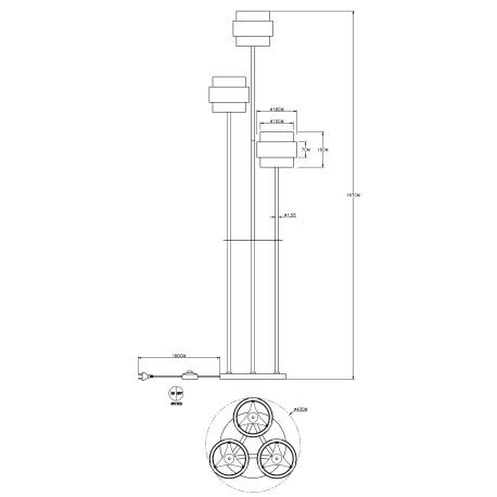 Stojanové svietidlo, kov čierny matný, sklo, mosadz, vypínač, ø: 430mm, V: 1670mm, dĺžka kábla 1800m 9