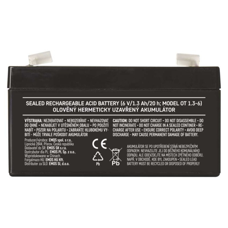 Bezúdržbový olovený akumulátor 6 V/1,3 Ah, faston 4,7 mm 2
