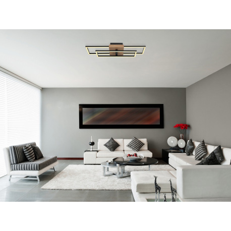 Stropné svietidlo, kov čierny, MDF vzhľad dreva, plast opál, otočné, DxŠxV:600x410x100mm, vrátane LE 11