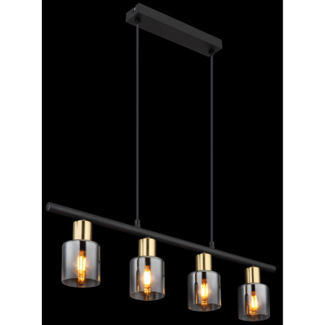 Závesné svietidlo, kov čierny, kov zlatý matný, sklo dymové, priehľadné, kábel PVC čierny, možnosť s 12