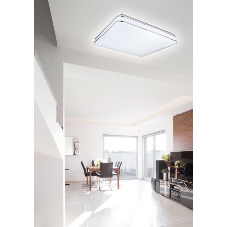 Stropné svietidlo, kov biely, akryl opál, chróm, trblietavý efekt, nočné svetlo, stmievateľné, diaľ. 11