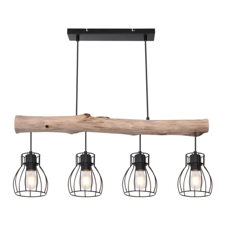 Závesné svietidlo, čierny kov, prírodné drevo, DxŠxV: 825x136x1400, bez žiaroviek 4xE27, max. 40W 23 4