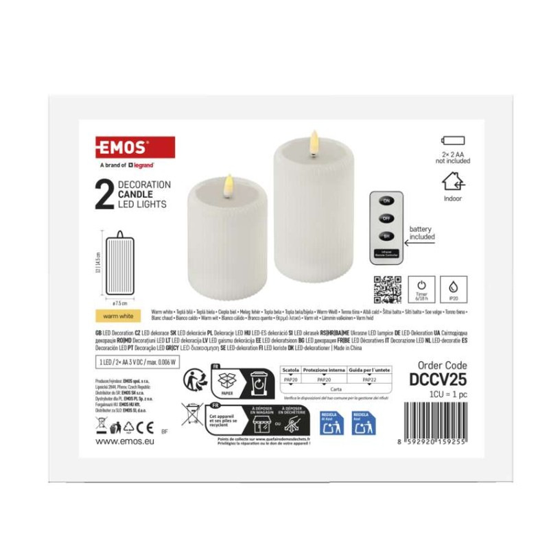 LED dekorácia – 2x vosková sviečka s realistickým plameňom, 4x AA, teplá biela, časovač 9